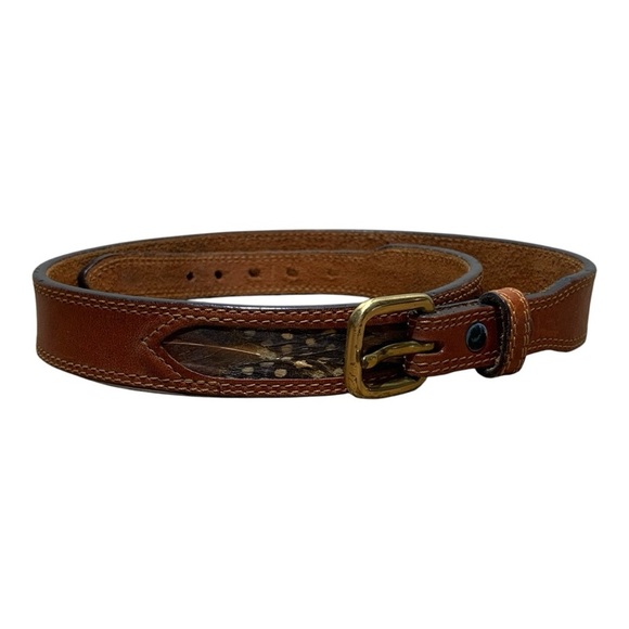 Vintage Women’s Leegin Western-Core Leather Belt With Pheasant Feather Inserts - Picture 2 of 5